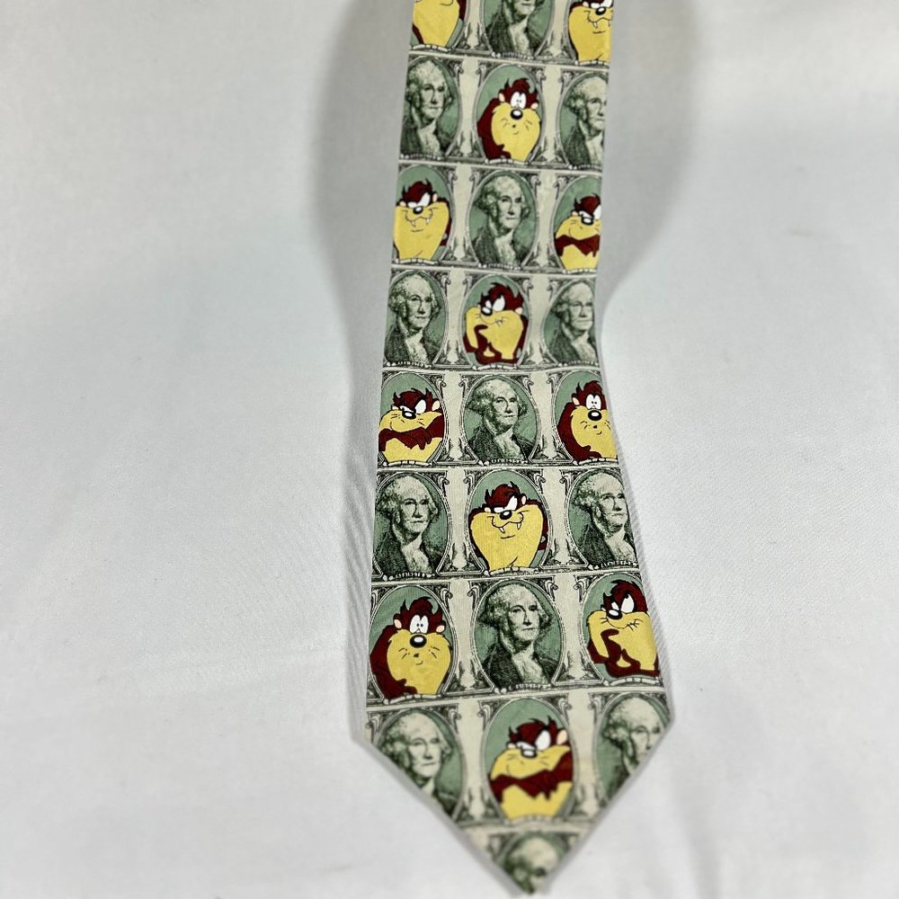 Vintage Looney Tunes Tasmanian Devil Taz 1 Dollar Bill Money Necktie Tie